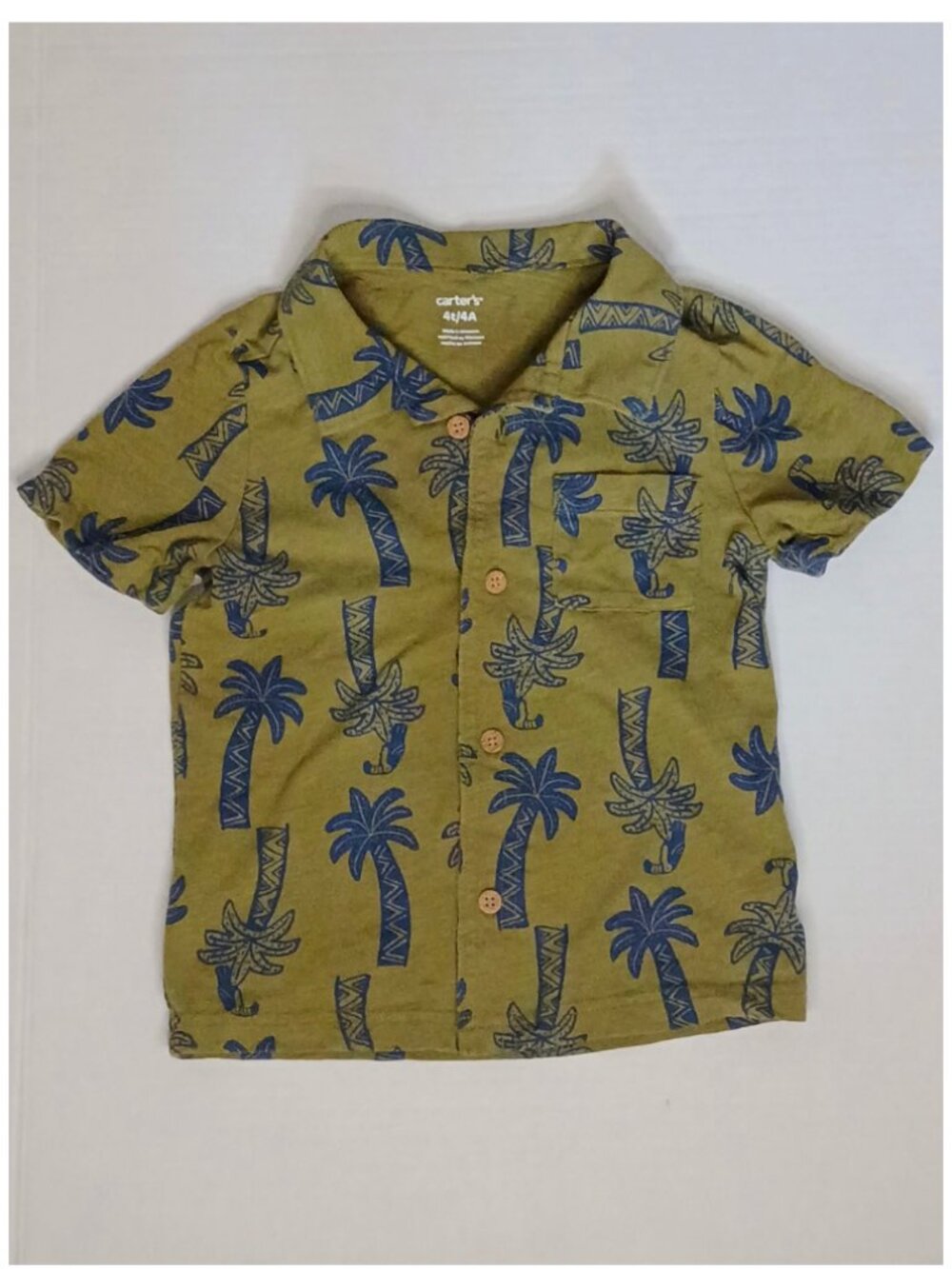 Carter’s Boys Button-Up Shirt 4T | Olive Palm Tree Vacation Top